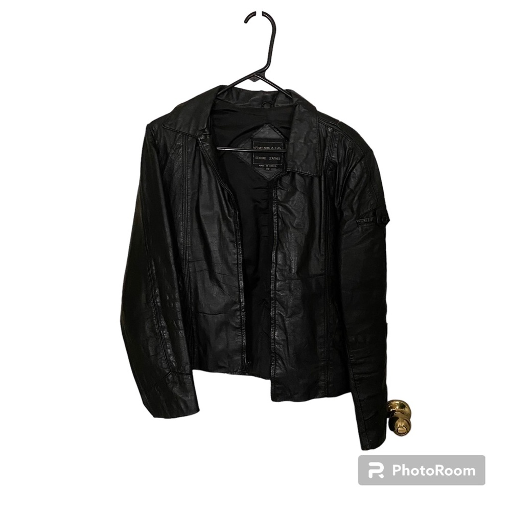 vintage black leather jacket size 40